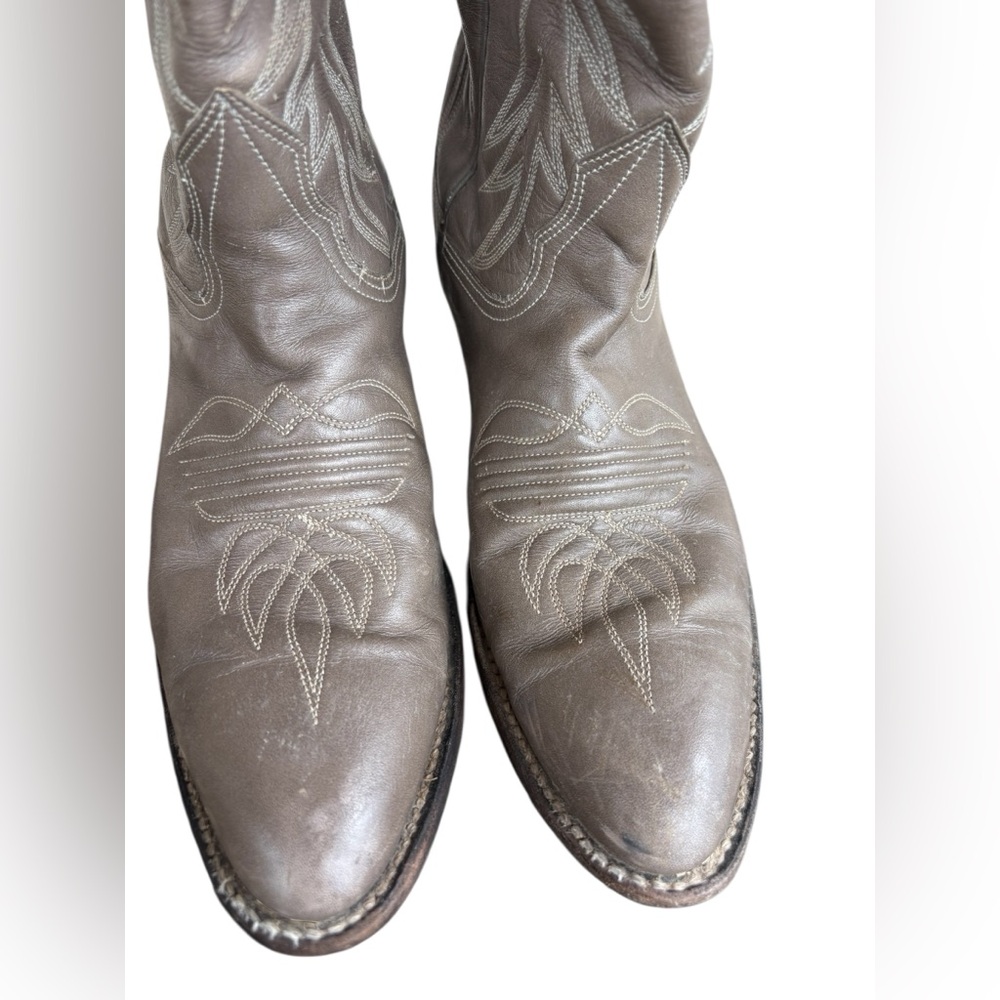 Nocona Womens Vintage grayish Leather Western Boots with Stitch Detail sz 7 used - Picture 9 of 12